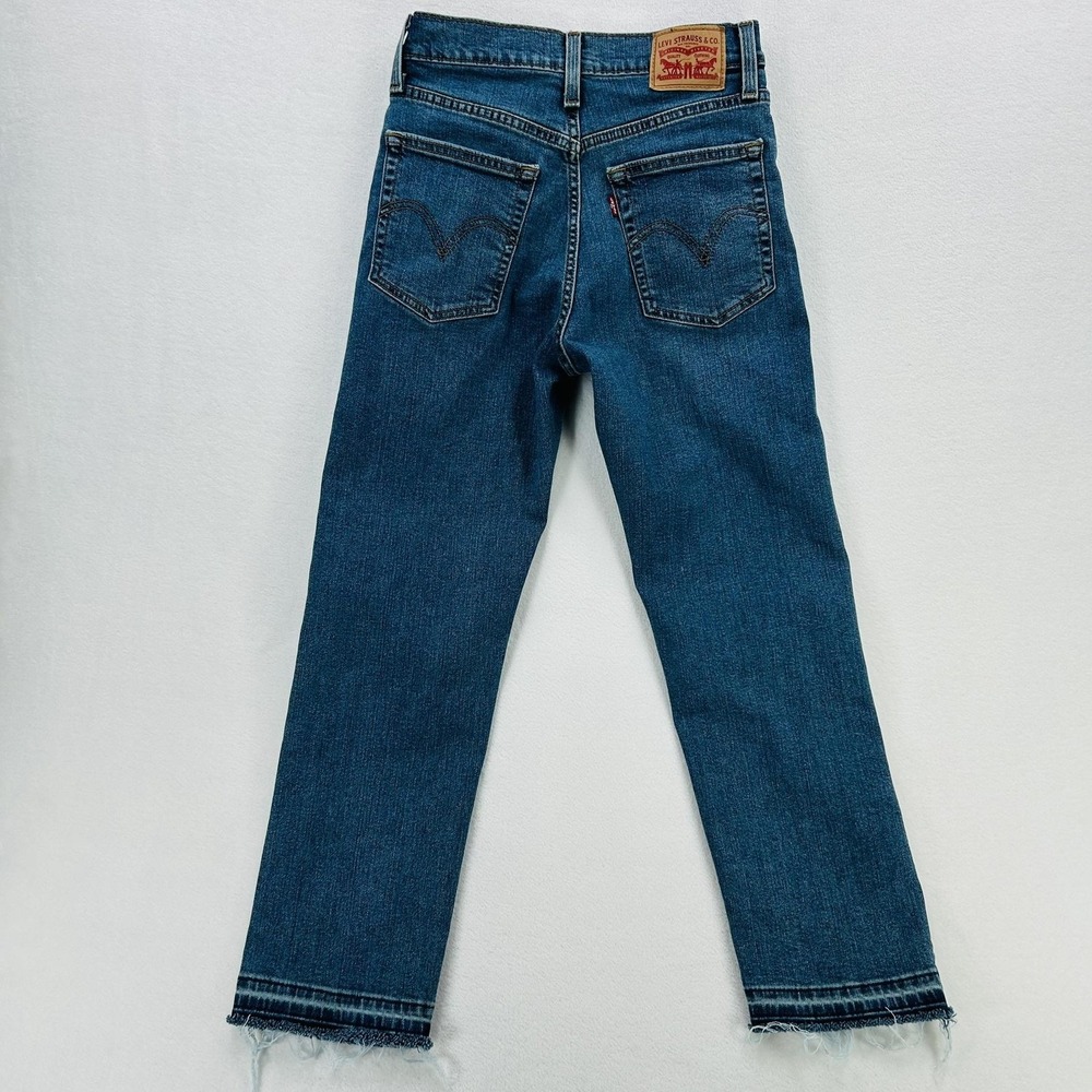 Levi's Wedgie Straight Jeans Womens 26 Blue Denim High Rise Slim Crop Raw Hem - Picture 2 of 16